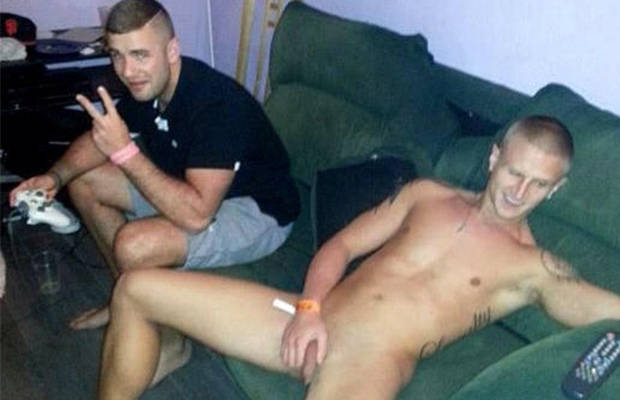 Naked straight guy wanking by his mate