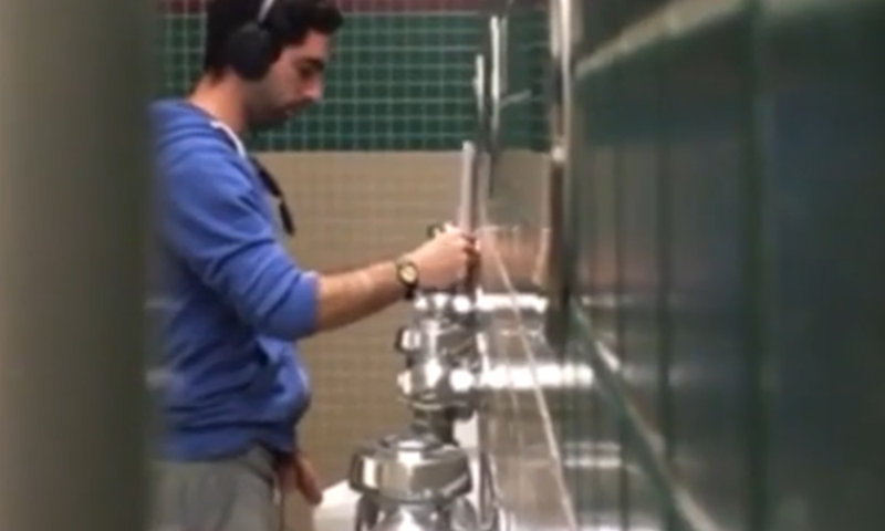 Guy in sweatpants caught peeing at urinal - Spycamfromguys, hidden cams spy...