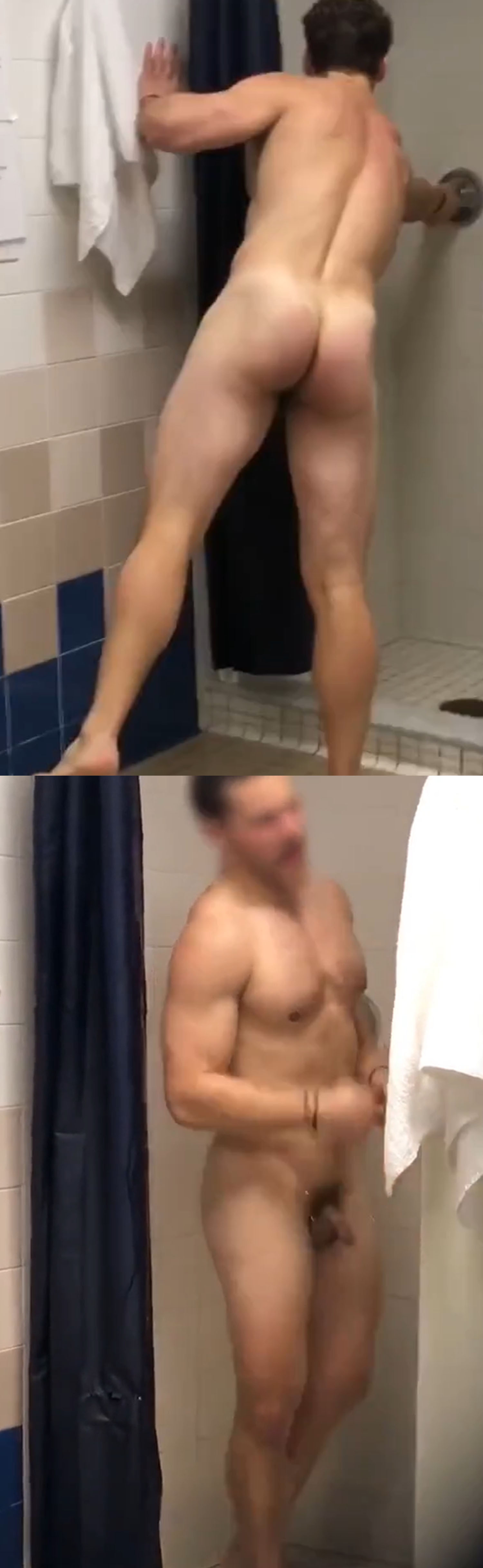 Handsome gym stud caught by hidden camera in shower room