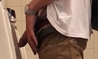 Extreme big dick caught peeing at urinals