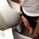 Handsome guy with delicious uncut dick caught peeing at urinals