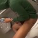 Latin guy stroking his hard dick in a public toilet