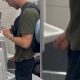 Blond guy caught peeing hands free at urinals